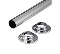 Gedotec Asta appendiabiti a parete rotonda | 1 set di aste appendiabiti con 2 cuscinetti per aste guardaroba cromo lucido | POLE | asta per mobili in acciaio 1200 mm lunghezza - fatto Germania