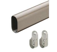 Gedotec Asta appendiabiti in metallo, 1500 mm, tubo per mobili con supporto ovale, tubo per armadio grigio titanio, 1 pezzo, asta appendiabiti da parete con fissaggio per aste