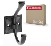 Gedotec Gancio appendiabiti in metallo nero opaco I Karo, profondità 75 mm, 5 pezzi appendiabiti da parete da avvitare, gancio per cappotto, gancio moderno con materiale di fissaggio