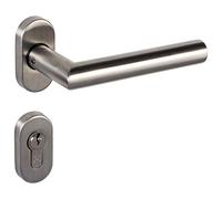 Gedotec Maniglia per porta d'ingresso Maniglia per porta in acciaio inox a L - Monaco di Baviera | coppia di maniglie su rosetta ovale | set di maniglie ovali - PZ - cilindro cilindro