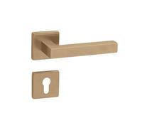 Gedotec Maniglia per porta in ottone spazzolato | 1 set | Set | Rosetta su rosette quadrate | KARAT | Cilindro profilo PZ | Maniglia interna per porta | Maniglia per porta con materiale di fissaggio