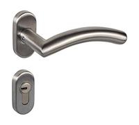 Gedotec Maniglia per porta Maniglia per porta in acciaio inox a L su rosetta ovale | Modello Vienna | Set di maniglie a leva PZ cilindro - cilindro ovale