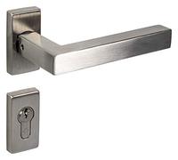 Gedotec Maniglia per porta OVAL set di maniglie per porta d'ingresso in acciaio inox a L su rosetta ovale | MAILAND 102 | set di maniglie PZ - cilindro profilo