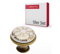 Gedotec manopole per mobili | porcellana e metallo | Ø 26,5 mm I 10 pezzi | pomello per armadi - ottone antico oro orientale incluso materiale di fissaggio I OLGA I pomelli per mobili da cucina