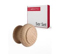 Gedotec Pomelli per mobili in legno | Diametro: 35 mm I 5 pezzi | Pomelli per porta per armadi - rovere grezzo (non trattato) con materiale di fissaggio I GIOVANNI I I Pomelli per mobili da cucina |