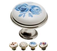 Gedotec Pomelli per mobili | Porcellana e metallo | Ø 26,5 mm I 1 pezzo | Pomello per porta armadi - Argento antico rosa blu con materiale di fissaggio I OLGA I Bottoni per mobili da cucina