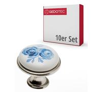Gedotec Pomelli per mobili | Porcellana e metallo | Ø 26,5 mm I 10 pezzi | Pomello per porta per armadi - Argento antico Rosa Blu incl. materiale di fissaggio I OLGA I Pomelli per mobili da cucina
