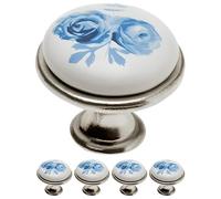 Gedotec Pomelli per mobili | porcellana e metallo | Ø 26,5 mm I 5 pezzi | Pomelli per porta per armadi - Argento antico rosa blu con materiale di fissaggio I OLGA I Bottoni per mobili da cucina