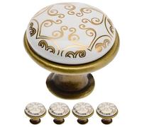 Gedotec Pomelli per mobili | porcellana e metallo | Ø 26,5 mm I 5 pezzi | Pomelli per porta per armadi - ottone antico oro orientale con materiale di fissaggio I OLGA I Pomelli per mobili da cucina