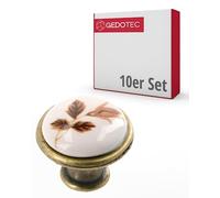 Gedotec Pomelli per mobili, porcellana e metallo, diametro 26,5 mm, pomello per porta per armadi, ottone antico, rosa autunnale, con materiale di montaggio I OLGA I I I Pomelli per armadi da cucina