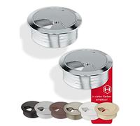 Gedotec Scrivania per canaline in robusta plastica ABS | 2 pezzi fori per cavi rotondi da 60 mm | Entrata | presa per cavi cromata lucida | canalina per cavi da inserire a pressione