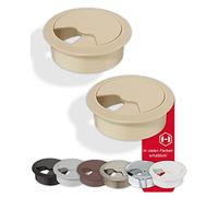 Gedotec Scrivania per canaline in robusta plastica ABS | 2 pezzi fori per cavi rotondi da 80 mm | Entrata | presa per cavi beige opaco | a pressione