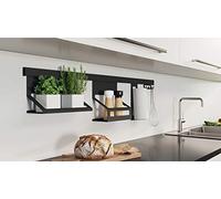 Gedotec - Set di barre da cucina in alluminio e acciaio nero opaco, lunghezza 600 mm, con materiale di fissaggio incluso