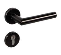 Gedotec Set di maniglie a leva nero opaco [PZ - cilindro] 1x ferramenta per porte con rosetta rotonda I Maniglie per porte interne L-FORM I Maniglia per porte con spessore 35-47 mm