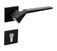 Gedotec Set di maniglie a leva nero opaco [PZ - cilindro] 1x ferramenta per porte Rosetta quadrata I Maniglie per porte Porte interne PALADIN I Maniglia per porte con spessore 35-47 mm