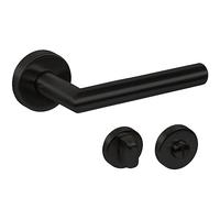 Gedotec Set di maniglie per porte nero opaco [Bagno] 1x maniglia per porte con rosetta rotonda I Maniglie per porte interne L-FORM I Maniglia per porte con spessore 35-47 mm