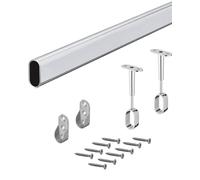 Gedotec Tubo per mobili | Asta appendiabiti in metallo OVALE 1200 mm con 2 cuscinetti per tubi per armadio per montaggio a soffitto | Acciaio Cromato | Tubo dell'armadio 30 x 15 mm | 1 Set