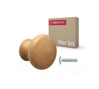 Gedotec Ursulla, 10 pomelli per mobili in legno di faggio non trattato, Ø 31 mm, con inserto filettato in ottone, vite M4 x 25 mm, in legno massello