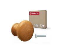 Gedotec Ursulla, 10 pomelli per mobili in legno di frassino, Ø 27 mm, con inserto filettato in ottone, vite M4 x 25 mm, incl. pomello in legno massello per mobili, maniglia per cassetti