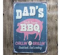 GEDSING Targa in metallo con scritta "Dad's BBQ Grillin' Bar Pub Home Vintage Retro Poster Cafe Art for Home Kitchen Bar Coffee Shop 30,5 x 20,3 cm