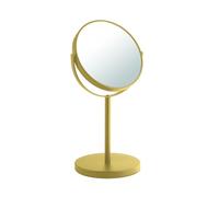 Gedy Anna Specchio Ingranditore 5X da Tavolo, Specchio Ingranditore da Trucco Bifacciale Professionale, Realizzato in Metallo Colore Oro Finitura Opaca, Diametro Specchio 16,3 cm Girevole a 360°