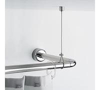 Gedy cromata, reggitenda Doccia, Misure: 0,5X150X2 CM, Altezza Regolabile Fino 150cm, Cavo Tenda in Acciaio, Supporto a soffitto con Finitura, Design R&S, 2 Anni di Garanzia, Unica