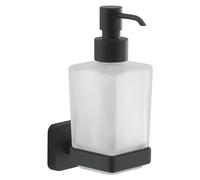 GEDY | Dosasapone Tonga, Dispenser Sapone in Acciaio Inox, Cromall e Vetro Satinato, Fissabile con Viti Incluse o Biadesivo, Nero Matt, 6,3x11,7x17,3, Capacità 220ml