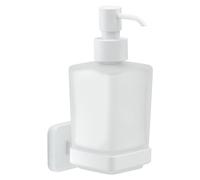 GEDY | Dosasapone Tonga, Dispenser Sapone in Acciaio Inox, Cromall e Vetro Satinato, Fissabile con Viti Incluse o Biadesivo, Bianco Matt, 6,3x11,7x17,3, Capacità 220ml