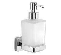 GEDY | Dosasapone Tonga, Dispenser Sapone in Acciaio Inox, Cromall e Vetro Satinato, Fissabile con Viti Incluse o Biadesivo, Cromato, 6,3x11,7x17,3, Capacità 220ml