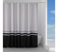 Gedy Elegance Tenda Doccia in Tessuto Impermeabile Texture Onde a Righe Colore Bianco/Grigio/Nero, Dimensioni L 180 x H 200 cm 12 Anelli Inclusi Tenda Vasca Bagno Non Aderisce al Corpo Lavabile a Mano