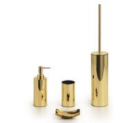 GEDY Elettra Set Accessori Bagno da Appoggio 4 Pezzi Composto da Dosasapone 200ml, Scopino WC con Setole Nere in Nylon, Portaspazzolini e Portsasapone, Materiale Acciaio Inox Colore Oro Lucido