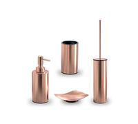 Gedy Elettra Set Accessori Bagno da Appoggio 4 Pezzi in Acciaio Inox Rame | Set 4 Pezzi Composto da Dispenser Sapone, Porta Spazzolini, Scopino Bagno wc e Porta Sapone. Realizzato Acciaio Inox, Rame