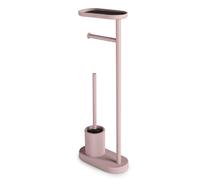 Gedy Elios Piantana Portarotolo e Scopino Bagno con Ripiano per Smartphone, Realizzata in Metallo Finitura Rosa Opaco, Ciuffo in Setole Nere di Nylon, Base Zavorrata, Misure L11,6xP25,6xH68cm