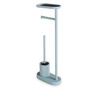 Gedy Elios Piantana Portarotolo e Scopino Bagno con Ripiano per Smartphone, Realizzata in Metallo Finitura Azzurro Opaco, Ciuffo in Setole Nere di Nylon, Base Zavorrata, Misure L11,6xP25,6xH68cm