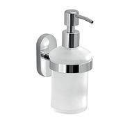 Gedy Febo Dispenser Sapone Muro da 180 ml con Finitura Cromato | Dispenser Sapone Bagno a Muro in Acciaio Inox e Cromall, Contenitore Sapone Liquido in Vetro Satinato, Fissaggio Viti o Colla