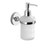 Gedy FELCE Plus Dispenser di sapone da bagno da parete, cromato, acciaio inox e vetro, 6,8 x 10,3 x 15,4, adesivo, senza trapano