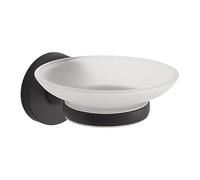 Gedy FELCE Plus Portasapone da parete, nero opaco, acciaio inox e vetro, 11 x 12,3 x 5,6, adesivo, senza trapano