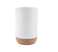 Gedy G-Canberra Portaspazzolini da Bagno, Misure e Peso: 10,5X7X7 CM & 0,254 kg, Porta dentifricio e spazzolino in Ceramica e Sughero, Finitura Bianca, Design R&S, 2 Anni di Garanzia
