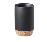 Gedy Nero G-Canberra Portaspazzolini da Bagno, Misure e Peso: 10,5X7X7 CM & 0,254 kg, Porta dentifricio e spazzolino in Ceramica e Sughero, Finitura Nera, Design R&S, 2 Anni di Garanzia, Unica