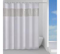 Gedy G-Spiraglio Tenda Doccia, Tenda Doccia 180X200, Realizzata in PES, 100% Impermeabile, Finitura Bianco e Trasparente, Design R&S, Tenda per Doccia provvista di 12 Anelli, 2 Anni di Garanzia