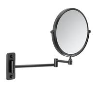 Gedy Gaia Specchio Ingranditore da Parete Fattore di Ingrandimento 3X, Specchio Ingranditore da Trucco Bifacciale in Acciaio Inox Colore Nero, Supporto Estensibile, Specchio Ø 18 cm Girevole a 360°