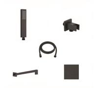 Gedy High Pro Plus 03 Finitura Nero Opaco, Set Doccia ad Incasso a Scomparsa, Kit Doccia con Soffione Doccia Quadrato 25x25cm, Doccino per Doccia, Braccio Doccia, Flessibile Antitorsione e Presa Acqua