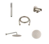 Gedy High Pro Plus 04 Finitura Spazzolato, Set Doccia ad Incasso a Scomparsa, Kit Doccia con Soffione Doccia Rotondo Ø25cm, Doccino per Doccia, Braccio Doccia, Flessibile Antitorsione e Presa Acqua