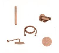 Gedy High Pro Plus 10 Finitura Oro Rosa, Set Doccia ad Incasso a Scomparsa, Kit Doccia con Soffione Doccia Rotondo Ø25cm, Doccino per Doccia, Braccio Doccia, Flessibile Antitorsione e Presa Acqua