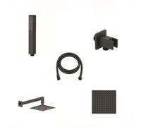 Gedy High Pro Star 03 Finitura Nero Opaco, Set Doccia ad Incasso a Scomparsa, Kit Doccia con Soffione Doccia Quadrato 20x20cm, Doccino per Doccia, Braccio Doccia, Flessibile Antitorsione e Presa Acqua
