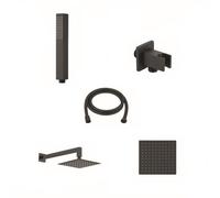 Gedy High Pro Star 07 Finitura Nero Opaco, Set Doccia ad Incasso a Scomparsa, Kit Doccia con Soffione Doccia Quadrato 25x25cm, Doccino per Doccia, Braccio Doccia, Flessibile Antitorsione e Presa Acqua