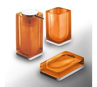 Gedy Iceberg Set 3 Pezzi Colore Arancio, Portasaponetta, Dispenser Sapone, Portaspazzolini da Bagno, 3 Prodotti Realizzati in Resina, Anni di Garanzia 2, Design R&S