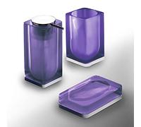 Gedy Iceberg Set 3 Pezzi Colore Viola, Portasaponetta, Dispenser Sapone, Portaspazzolini da Bagno, 3 Prodotti Realizzati in Resina, Finitura Viola, Anni di Garanzia 2, Design R&S