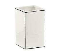 Gedy Lucrezia Porta Spazzolini Bagno Realizzato in Ceramica Bianca e Nera | Bicchiere Portaspazzolini d'Appoggio in Ceramica Bianca con Profili Neri, Forma Quadrata, Bumpers sul fondo