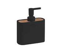Gedy Melbourne Dispenser Sapone Bagno in Resina Nero Opaco e Cover Bambù, Contenitore da 300ml, Dosatore Sapone Bagno con Pompetta Erogatore in Plastica, Accessorio Bagno Misure L12,8xP5,6xH15,7cm
